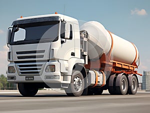 white cement mixer truck on the construction site