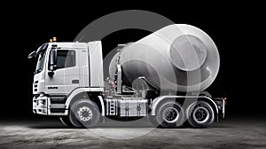 White Cement Mixer Truck On Dark Background - Uhd Image