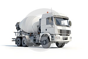 White cement mixer truck isolated on white background. modern industrial vehicle. perfect for construction concepts. AI