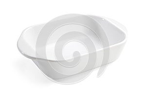 White ceramic baking dish on a white background