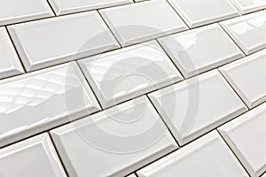 White ceramic bathroom wall tile pattern for background