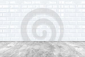White Ceramic brick tile wall and cement floor