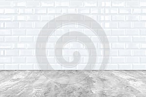 White Ceramic brick tile wall and cement floor