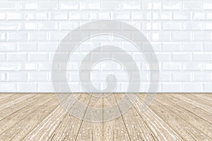 White Ceramic brick tile wall and wooden floor