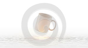 White Ceramic Coffee Mug Floating in Bright Minimalist Studio