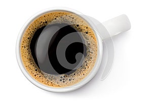 White ceramic coffee mug. Top view.