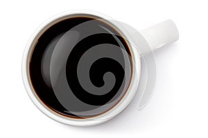 White ceramic coffee mug. Top view.