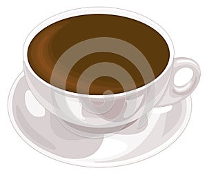 White ceramic cup with a bowl. In a cup of coffee or tea. Vector illustration