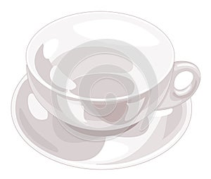 White ceramic cup in a set with a bowl. Vector illustration