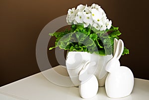 White ceramic easter bunnies home decoration