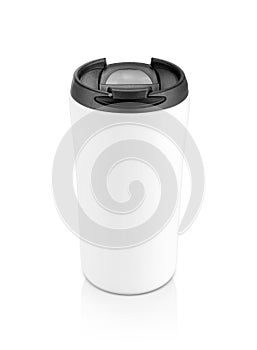 White ceramic hot coffee mug isolated on white background