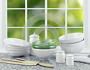 White ceramic kitchenware.