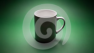 The mug has a classic cylindrical shape with a rounded handle