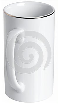 White Ceramic Mug with Handle on White Background with Subtle Shadows