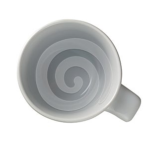 White ceramic mug isolated on a white. Top view