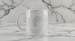 White Ceramic Mug on Marble Surface in Elegant Kitchen Setting