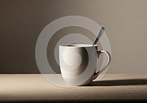 The lighting is soft, casting a subtle shadow to the left of the mug