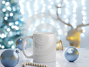 White Ceramic Mug Mock Up in a Christmas Scene