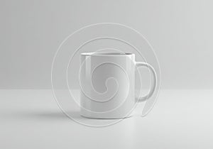 White ceramic mug on a plain, light background. The mug has a classic cylindrical