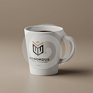 A white ceramic mug with a simple design sits against a neutral backdrop