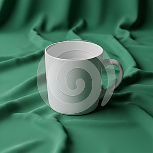 White ceramic mug with a smooth, cylindrical shape and a handle