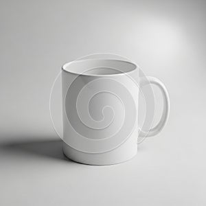 A white ceramic mug with a smooth surface and a simple, cylindrical shape