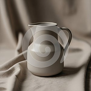 A white ceramic pitcher with a