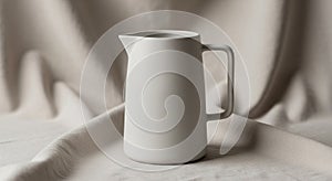 A white ceramic pitcher with a