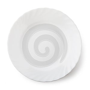 White ceramic plate, top view of an isolated