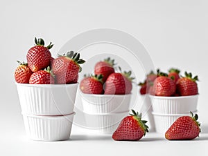 White Ceramic Ramekins of Strawberries