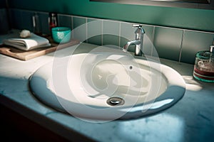 White Ceramic Sink. Bathroom Sink. Generative AI.