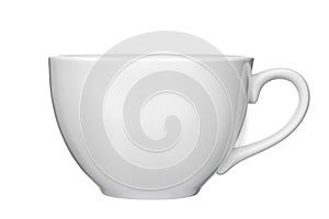 White ceramic tea cup with a minimalistic classic design.