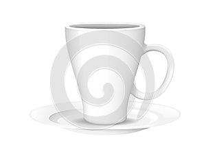 White ceramic tea cup on saucer plate vector illustration on white background realism style