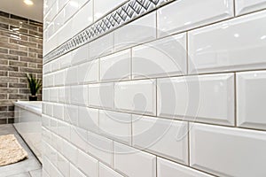 White Ceramic Tile Bathroom Wall Background