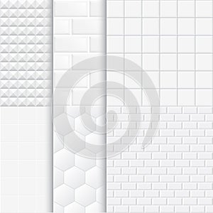 White ceramic tiles. Set of Seamless pattern