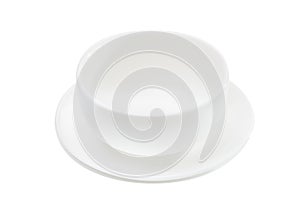 White ceramics plate and bowl on white background