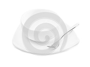 White ceramics plate and bowl on white background