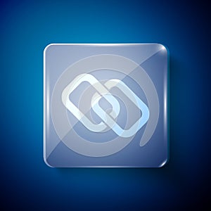White Chain link icon isolated on blue background. Link single. Hyperlink chain symbol. Square glass panels. Vector