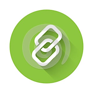 White Chain link icon isolated with long shadow. Link single. Hyperlink chain symbol. Green circle button. Vector