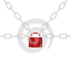 White chains locked by padlock in red design