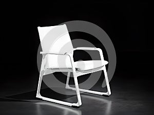 White chair in black dark background, AI generated