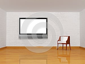 White chair with lcd tv