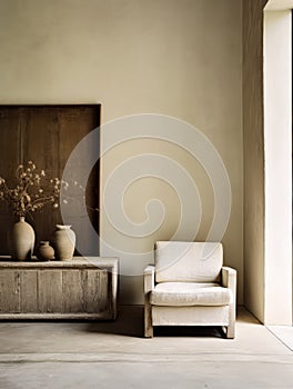 White chair is sitting in front of a brown table