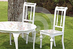 White Chair and Table in The Garden. photo