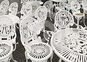 White chairs and tables outdoor