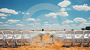 White chairs wedding sunny day. Generative AI.