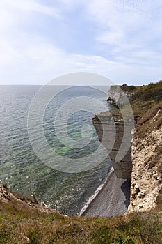The white chalk cliffs of Stevns Klint, Denmark seen from the top on a nice summer day