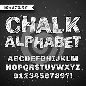 White chalk hand drawing vector alphabet, school font isolated on blackboard