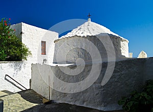 White chapel in Patmos Island, Greece.