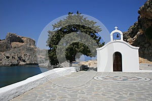 White chapel in Rhodes, Greece